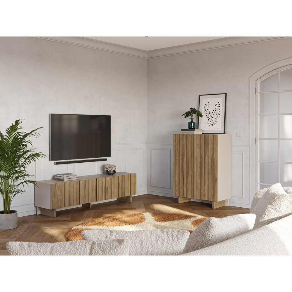 Kremowa/w naturalnym kolorze szafka z litego drewna sosnowego 90x120x43 cm Marlo – Marckeric (zdjęcie 4)