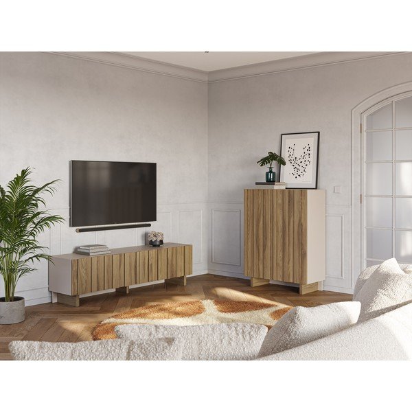 Kremowa/w naturalnym kolorze szafka z litego drewna sosnowego 90x120x43 cm Marlo – Marckeric-image-4