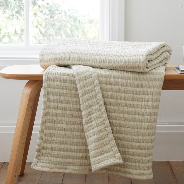 Zielony bawełniany koc 150x200 cm Cotton Muslin Stripe – Bianca-image-2
