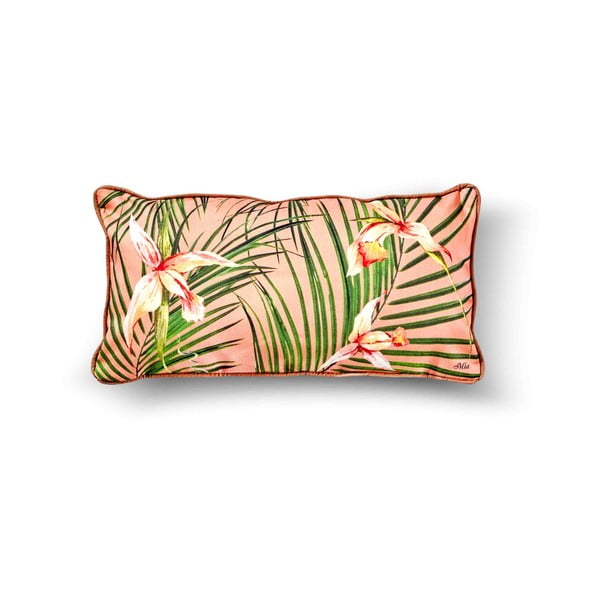Różowa poduszka z tropikalnym wzorem The Mia Parrot, 40x20 cm