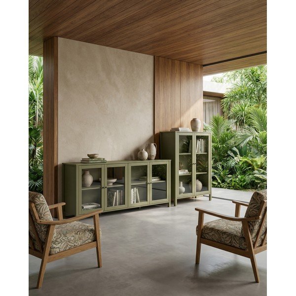 Zielona witryna z litego drewna sosnowego 186x80x40 cm Alessandra – Marckeric-image-4