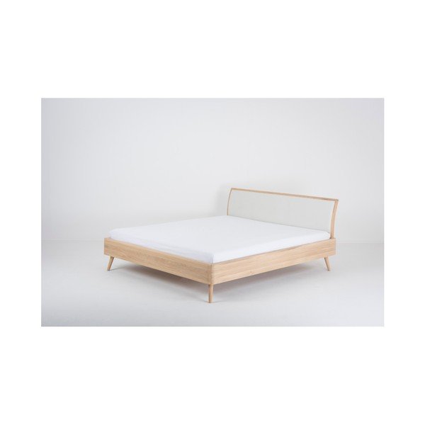 Białe/naturalne łóżko dwuosobowe z litego drewna dębowego 160x200 cm Ena – Gazzda-image-2