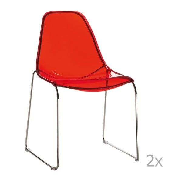 Zestaw 2 czerwonych przezroczystych krzeseł Pedrali DayDream