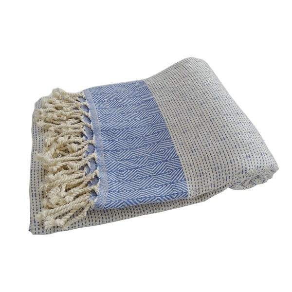 Niebiesko-biały ręcznik tkany ręcznie z wysokiej jakości bawełny Hammam Nefes, 100x180 cm