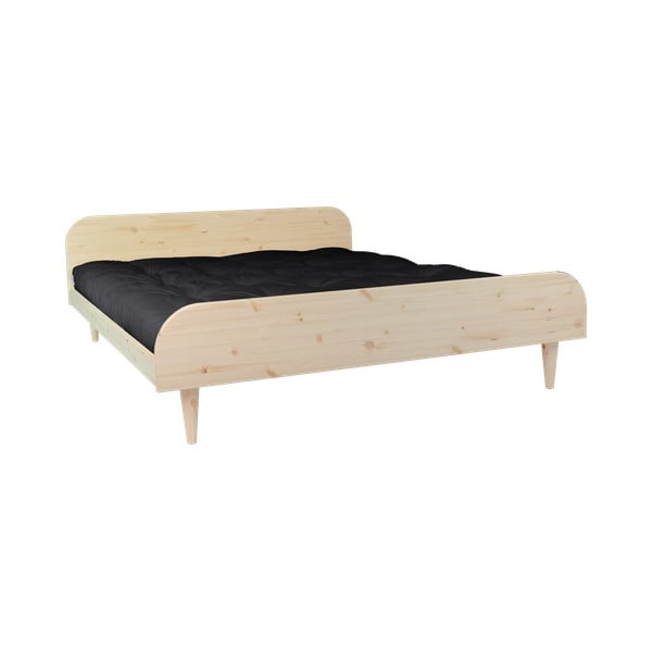 Łóżko dwuosobowe z drewna sosnowego z materacem Karup Design Twist Double Latex Natural/Black, 140x200 cm
