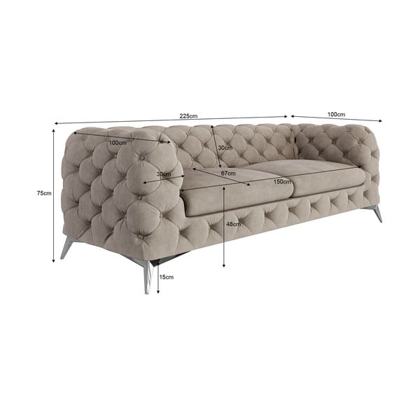 Szarobeżowa aksamitna sofa 225 cm Chelsea – Ropez-image-4