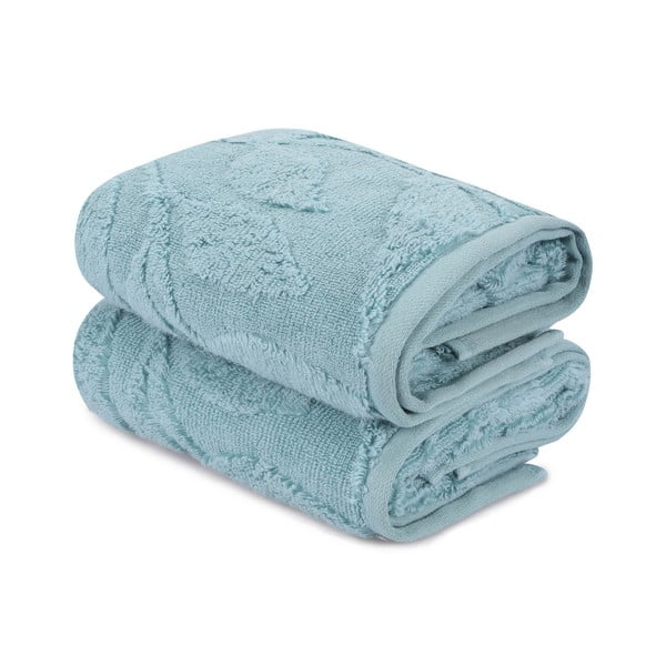 Turkusowe bawełniane ręczniki zestaw 2 szt. 50x90 cm Estela – Foutastic