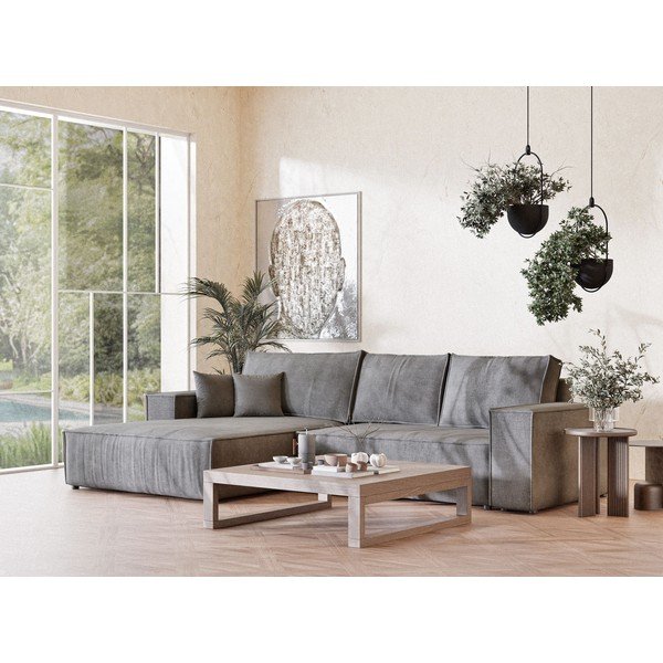 Szary rozkładany/ze schowkiem narożnik z tkaniny szenilowej (lewostronny/z szezlongiem) Maze – Maison de Rêve-image-1