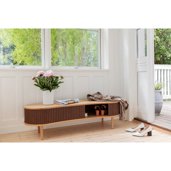 Szara szafka pod TV w dekorze dębu 140x40 cm Audacious – UMAGE-image-1