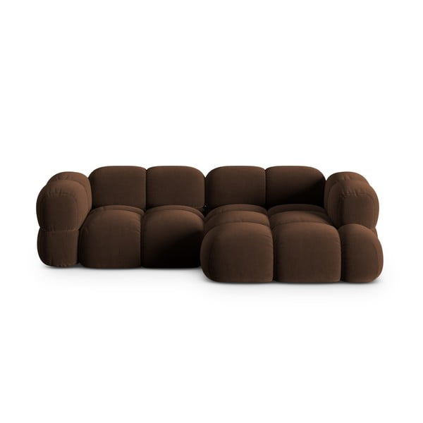 Ciemnobrązowy aksamitny narożnik (prawostronny/z szezlongiem) Loretto – Cosmopolitan Design