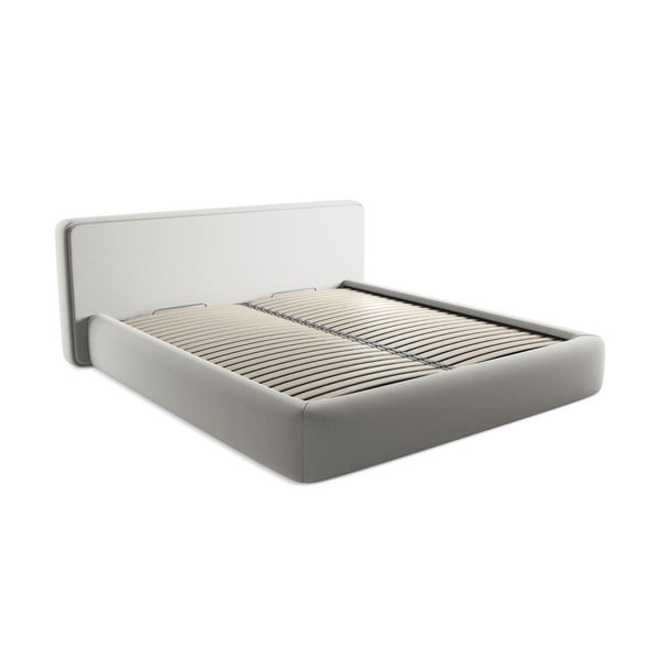 Jasnoszare tapicerowane łóżko dwuosobowe ze schowkiem i stelażem 180x200 cm Kiana – Makamii
