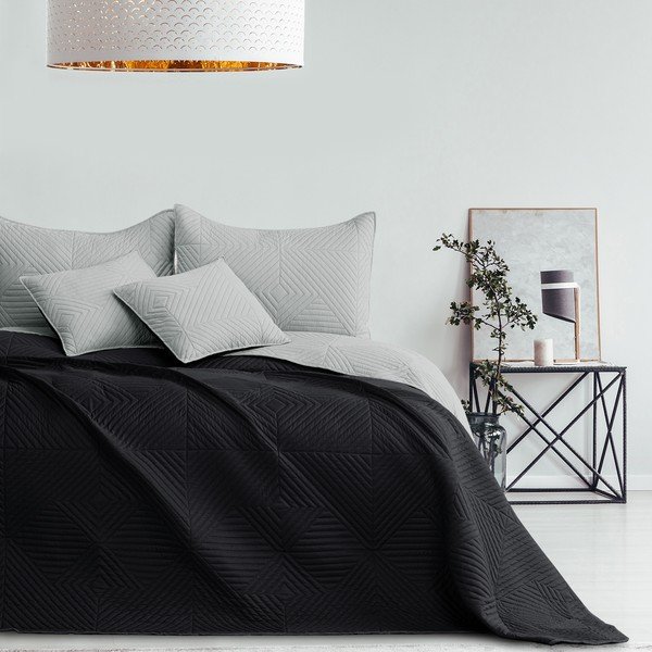 Czarna/jasnoszara narzuta pikowana z mikrowłókna 220x240 cm Softa – Restilo-image-4