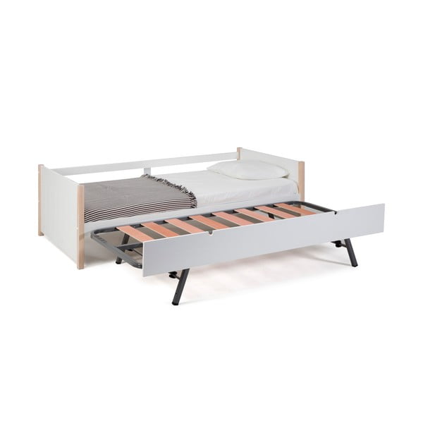 Biało-naturalne łóżko dziecięce z drewna sosnowego z wysuwanym łóżkiem 90x190 cm Kiara – Marckeric-image-4