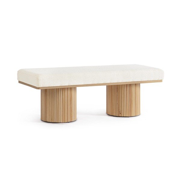 Kremowa tapicerowana ławka z materiału bouclé Floriana – Bizzotto-image-2