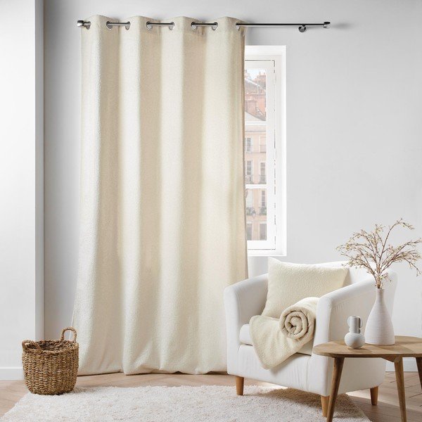 Kremowa zasłona z materiału bouclé 140x240 cm Wooly – douceur d'intérieur-image-3