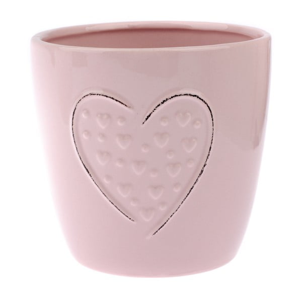 Różowa doniczka ceramiczna Dakls Hearts Dots, wys. 14,8 cm
