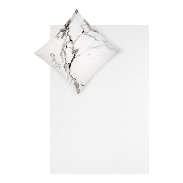Biało-szara pościel jednoosobowa z perkalu bawełnianego Westwing Collection Malin, 135x200 cm