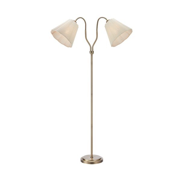 Beżowa/w kolorze mosiądzu lniana lampa stojąca z elastyczną konstrukcją (wysokość 149 cm) Veya – Markslöjd