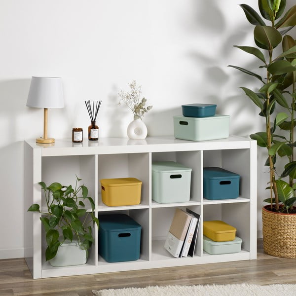 Jasnozielony plastikowy pojemnik z pokrywką 24x18x8 cm – Homéa-image-1