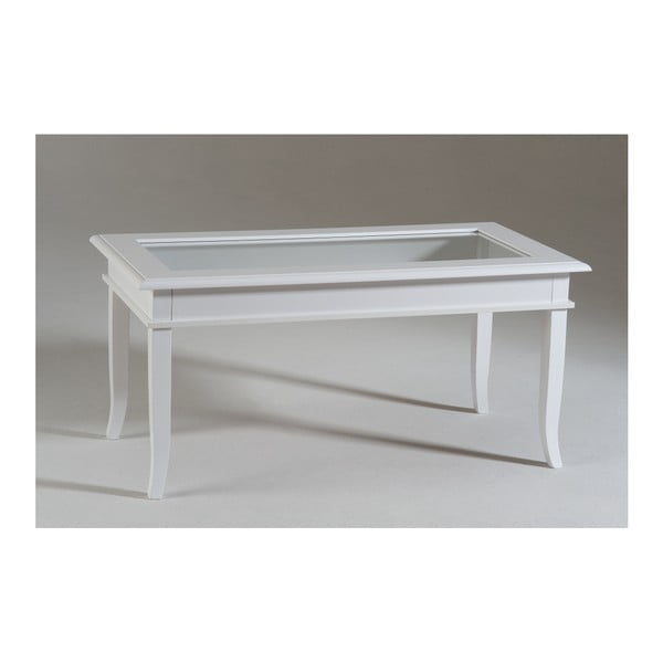 Biały stolik drewniany ze szklanym blatem Castagnetti Isabeau