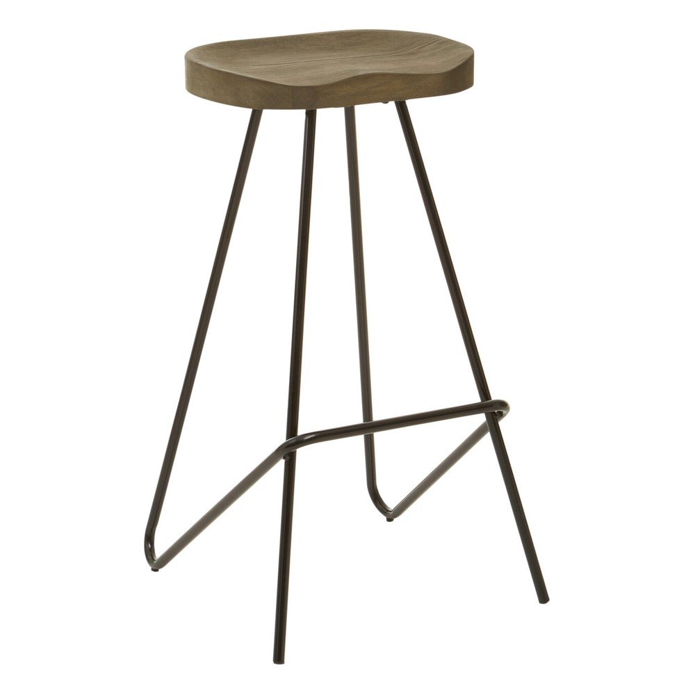 Czarny/w naturalnym kolorze hoker z litego drewna wiązu (wysokość siedziska 78 cm) District – Premier Housewares