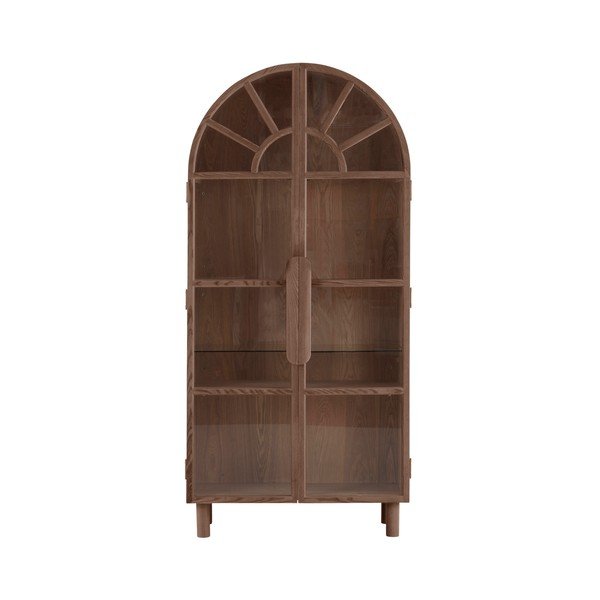 Witryna w dekorze orzecha w ciemnym naturalnym kolorze 90x195x40 cm Sandor – Jotex-image-3