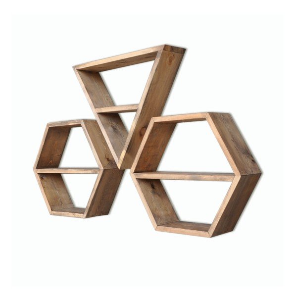Zestaw 3 półek drewnianych Hexa-image-2
