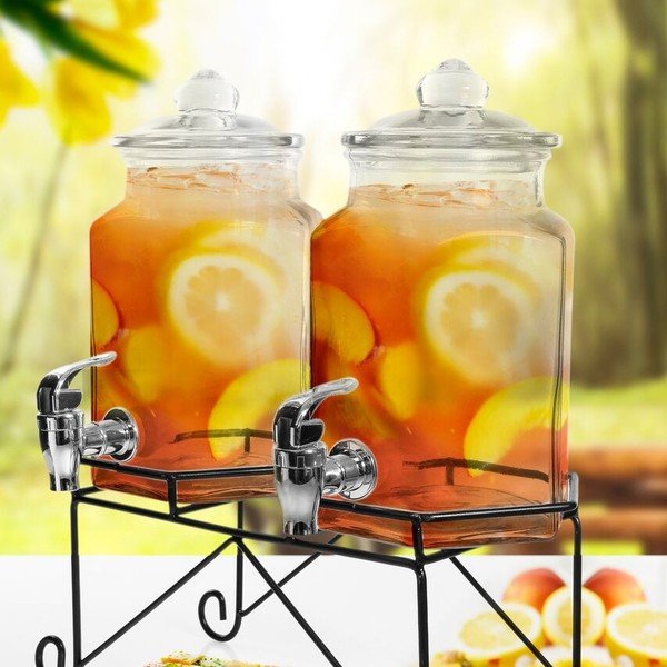 Zestaw 2 dużych naczyń na napoje na stojaku Cifti 2x2 l-image-1