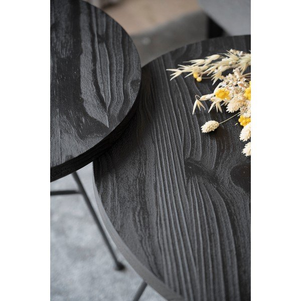 Zestaw 2 czarnych stolików z blatami z drewna sosnowego Rowico Grafton-image-3