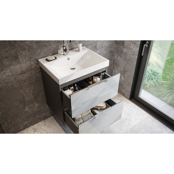 Szara wisząca szafka pod umywalkę z połyskiem 61x65 cm Celano – Germania-image-2