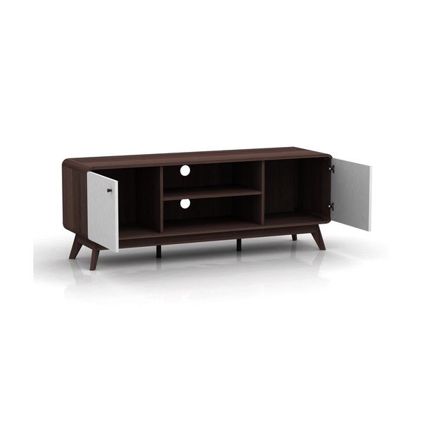 Biało-brązowa szafka pod TV w dekorze orzecha 140x53 cm Caitlin – Støraa-image-3