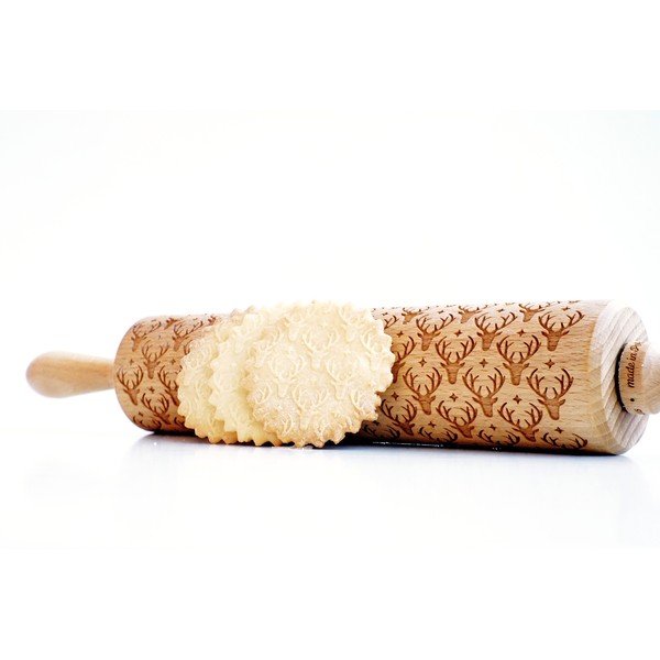 Drewniany grawerowany świąteczny wałek do ciasta Valek Reindeer-image-2
