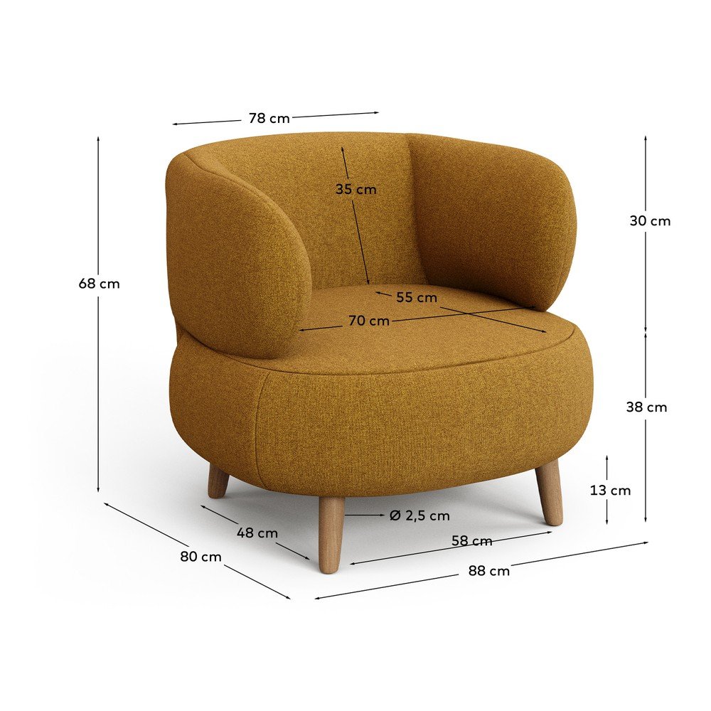 Musztardowy fotel z materiału bouclé Luisa – Kave Home (zdjęcie 7)