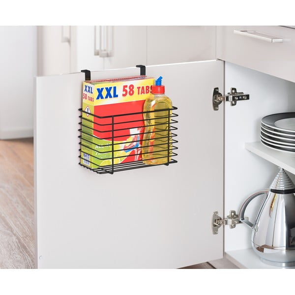 Czarny metalowy koszyk wiszący na drzwiczki kuchenne Wenko Slim, wys. 25 cm-image-3