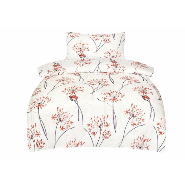 Biało-pomarańczowa pościel jednoosobowa z satyny bawełnianej 140x200 cm Adeline – My House