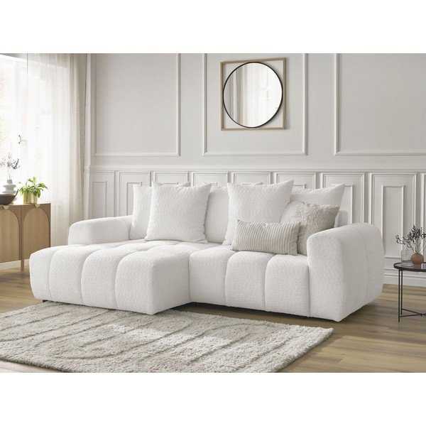 Biały rozkładany narożnik z materiału bouclé ze schowkiem (lewostronny/z szezlongiem) Roxelane – Bobochic Paris-image-4