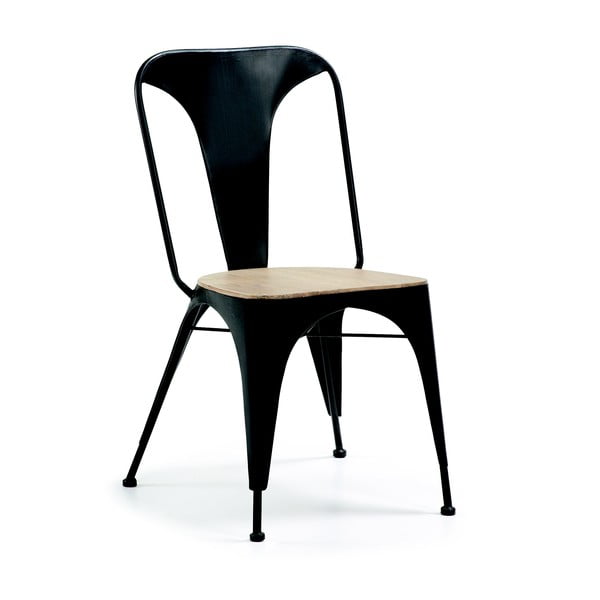 Czarne krzesło z drewnianym siedziskiem La Forma Vita 