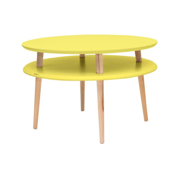 Żółty stolik z drewnianymi nogami Ragaba UFO, Ø 70 cm