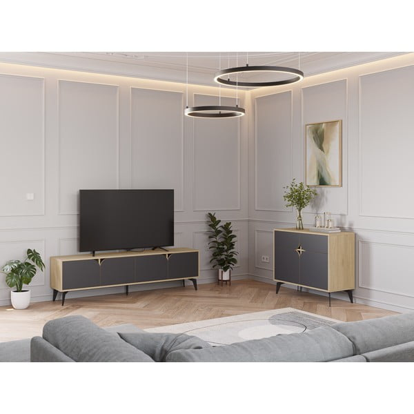 Czarna szafka w dekorze dębu 95x79 cm Nola – Marckeric-image-4