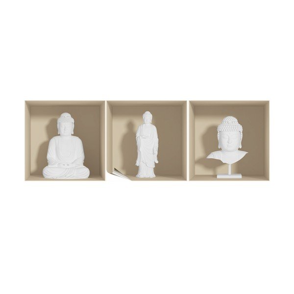 Zestaw 3 naklejek na ścianę 3D Ambiance White Buddha-image-1