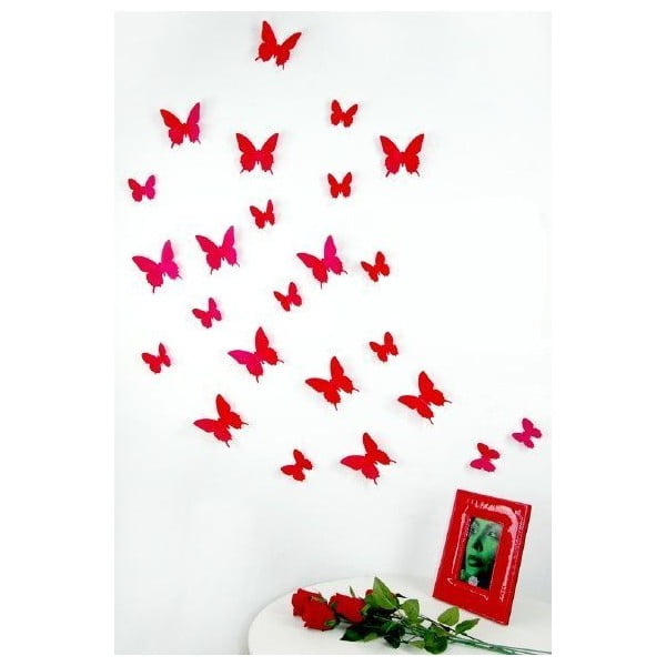 Zestaw 18 czerwonych naklejek Ambiance Red Butterflies