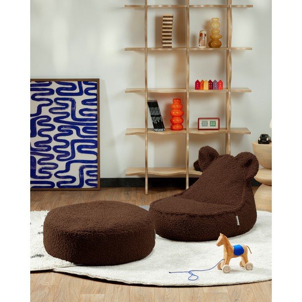 Ciemnobrązowy puf dziecięcy z materiału bouclé Warm Hazel – Wigiwama-image-1