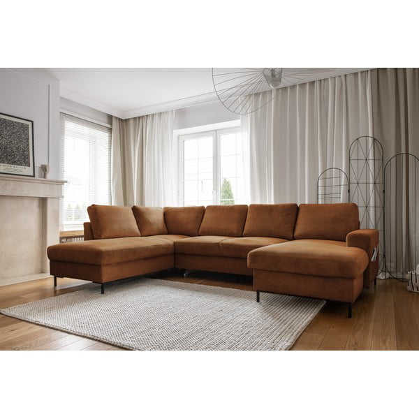 Pomarańczowobrązowy sztruksowy rozkładany narożnik (lewostronny) Lofty Lilly – Miuform-image-3