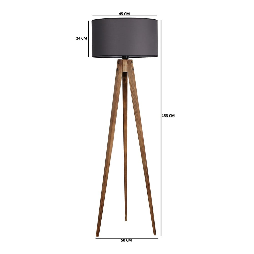 Ciemnoszara/w naturalnym kolorze lampa stojąca z tekstylnym kloszem (wysokość 153 cm) Tripod – Opviq lights (zdjęcie 4)