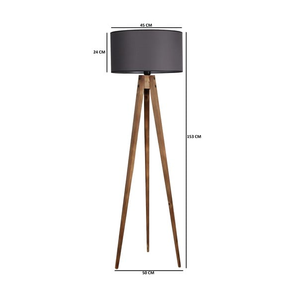 Czarna/brązowa lampa stojąca z tekstylnym kloszem (wysokość 153 cm) Tripod – Opviq lights-image-2