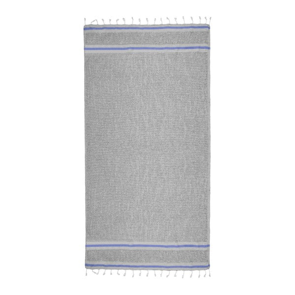 Szary ręcznik hammam z niebieskimi detalami Begonville Avola, 170x90 cm