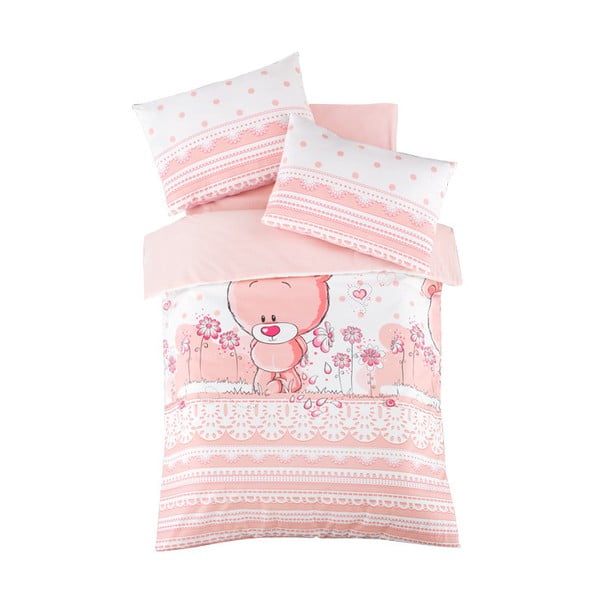 Różowa pościel dziecięca do łóżeczka z bawełny renforcé z prześcieradłem/4-częściowa 100x150 cm Pinky – Mijolnir