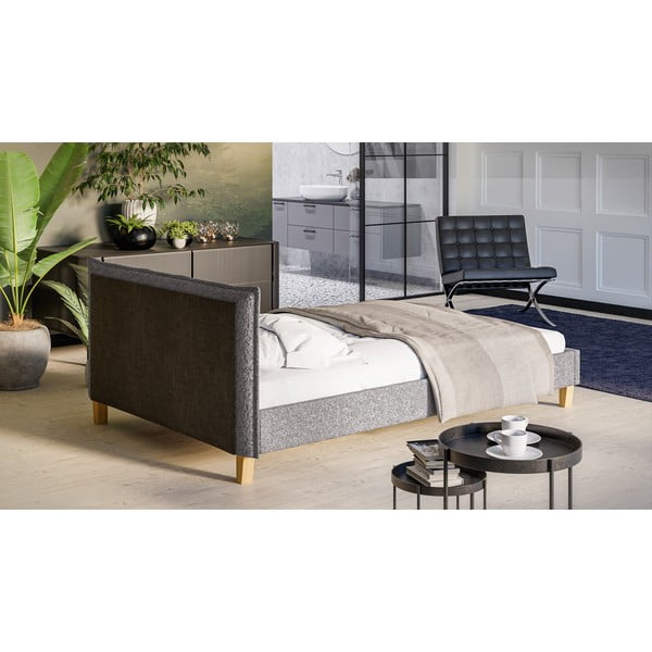 Szare tapicerowane łóżko dwuosobowe ze stelażem 140x200 cm Tina – Ropez-image-3