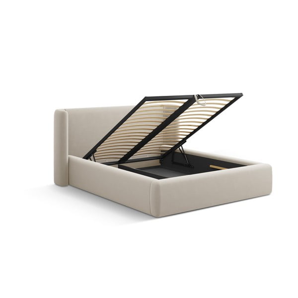 Beżowe tapicerowane łóżko dwuosobowe ze schowkiem ze stelażem 200x200 cm Jason – Windsor & Co Sofas-image-3