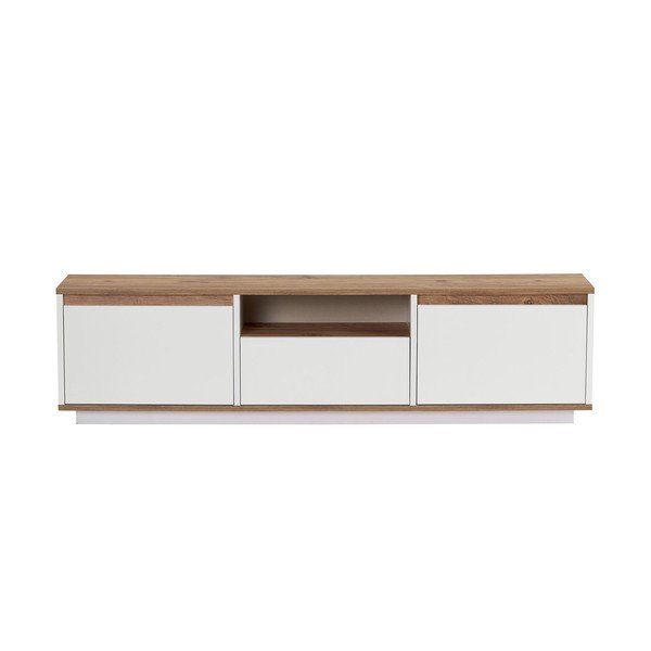 Biała/w naturalnym kolorze szafka pod TV w dekorze sosny 160x42x30 cm Sentinel – Kalune Design-image-3